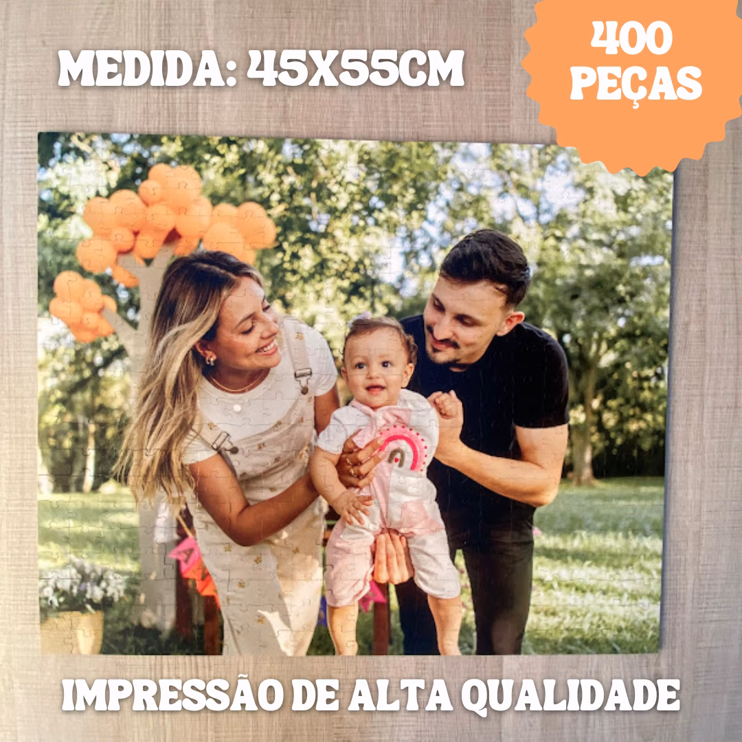 Quebra-Cabeça de madeira com foto e impressão permanente 400 peças (45cmx55cm) com caixa de madeira Personalizada