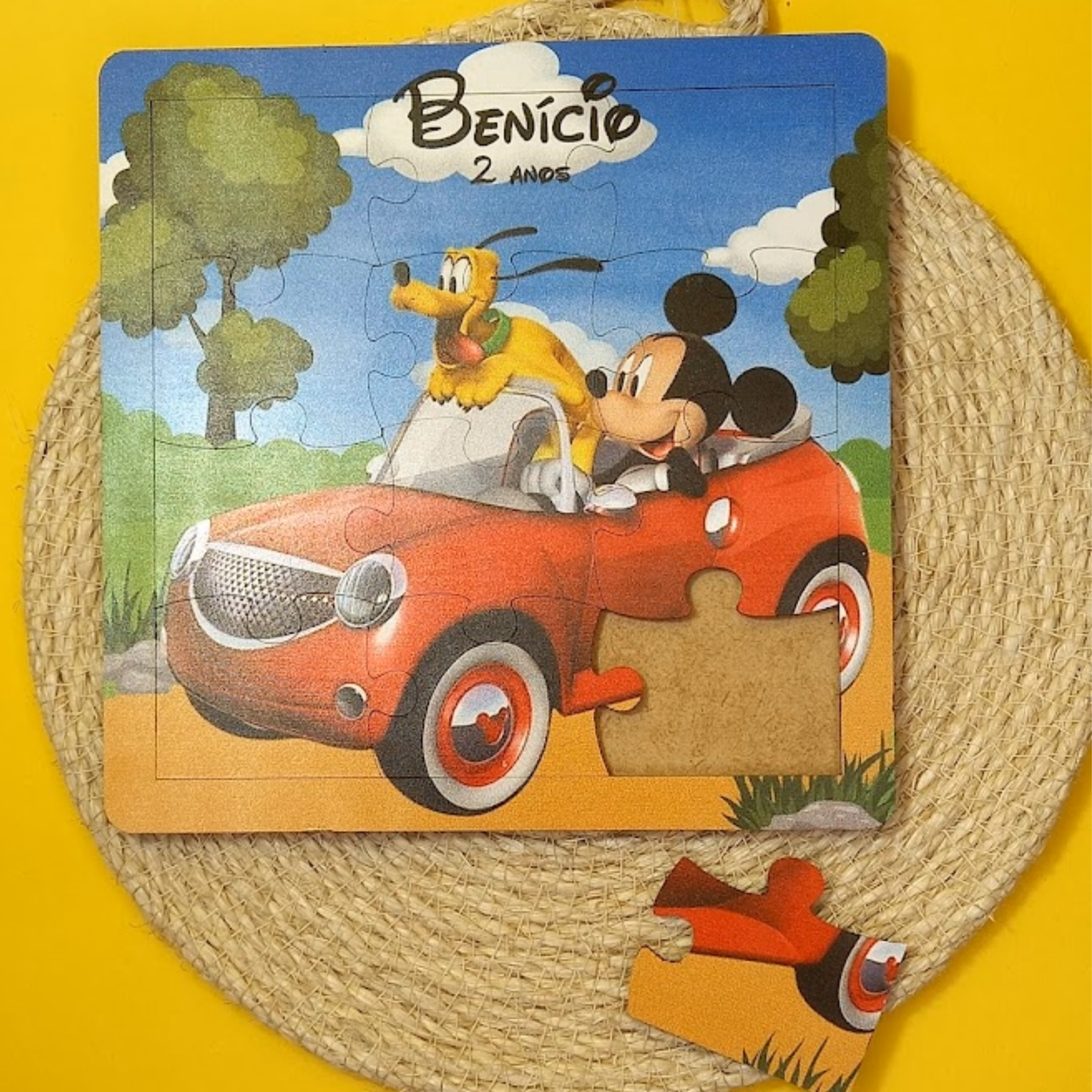 Quebra-Cabeça MDF 12 peças Personalizado com impressão permanente (15cmx15cm) e com base e moldura saco celofane e fita personalizada