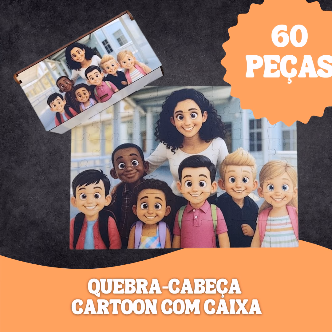 Quebra-Cabeça de madeira com foto e impressão permanente 60 peças (25cmx35cm) com caixa de madeira Personalizada Professores