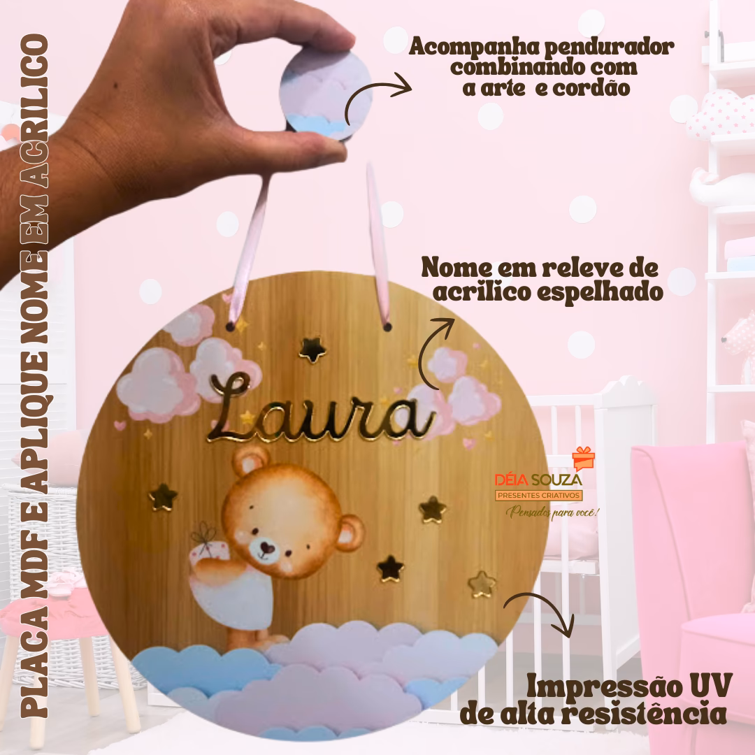 Porta Maternidade MDF com aplique em Acrílico