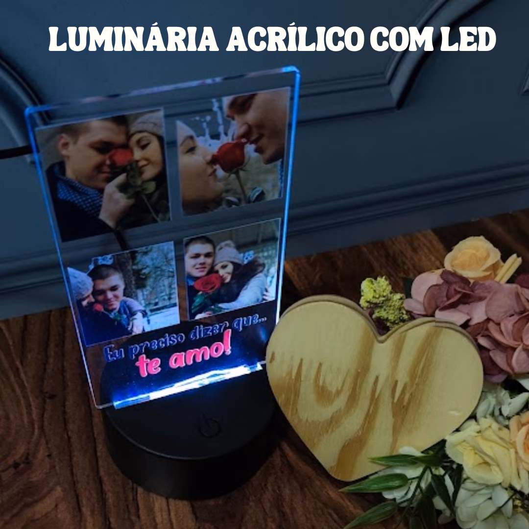 Luminária Acrílico com impressão permanente e com led de iluminação