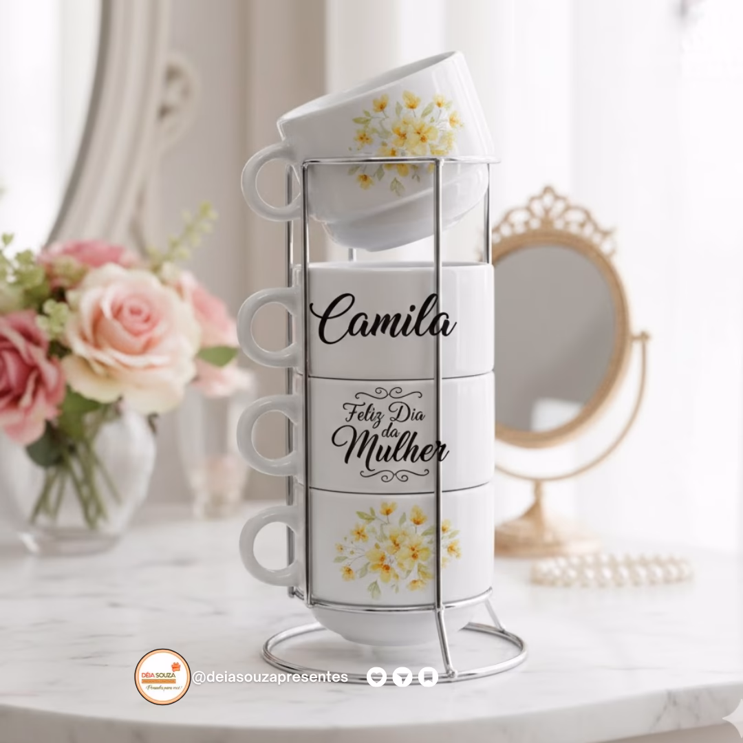 Torre 4 xícaras Dia Internacional da Mulher