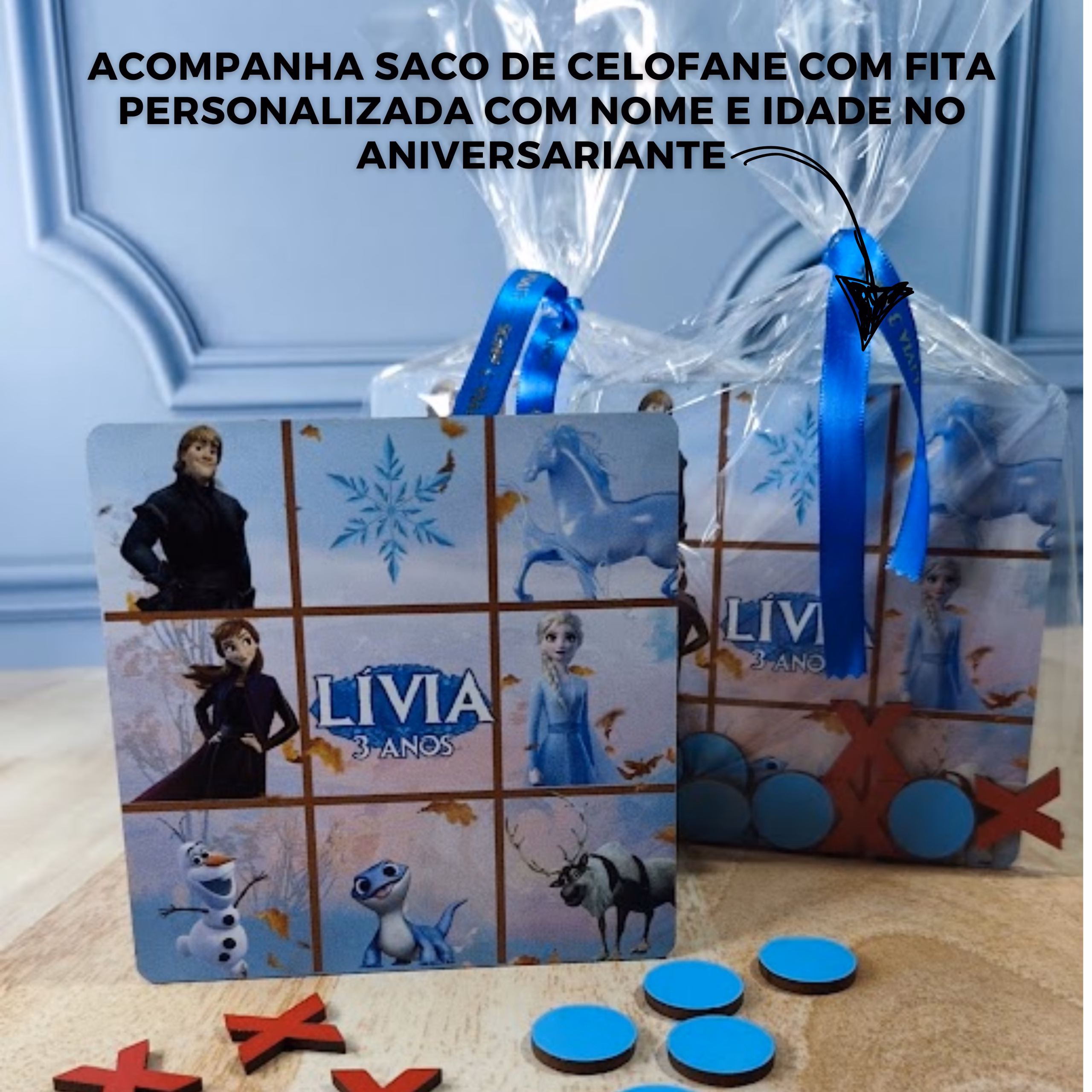 Jogo da Velha MDF Personalizado com impressão permanente e com saco celofane e fita personalizada (12cmx12cm)