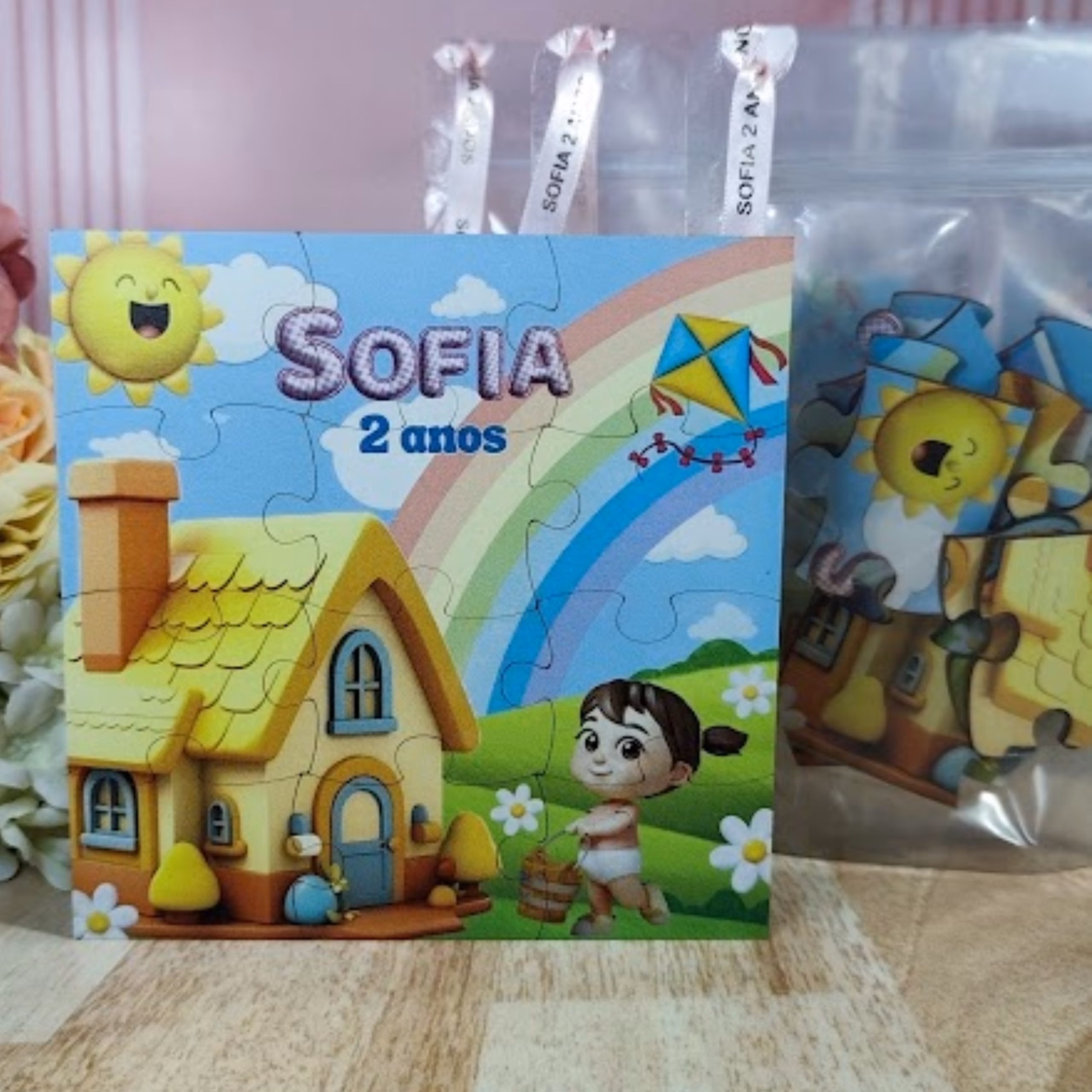 Quebra-Cabeça MDF 12 peças Personalizado com impressão permanente (15cmx15cm) com saco Zip Lock + Fita Personalizada