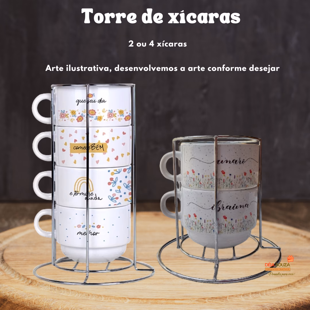 Torre de xícaras personalizadas