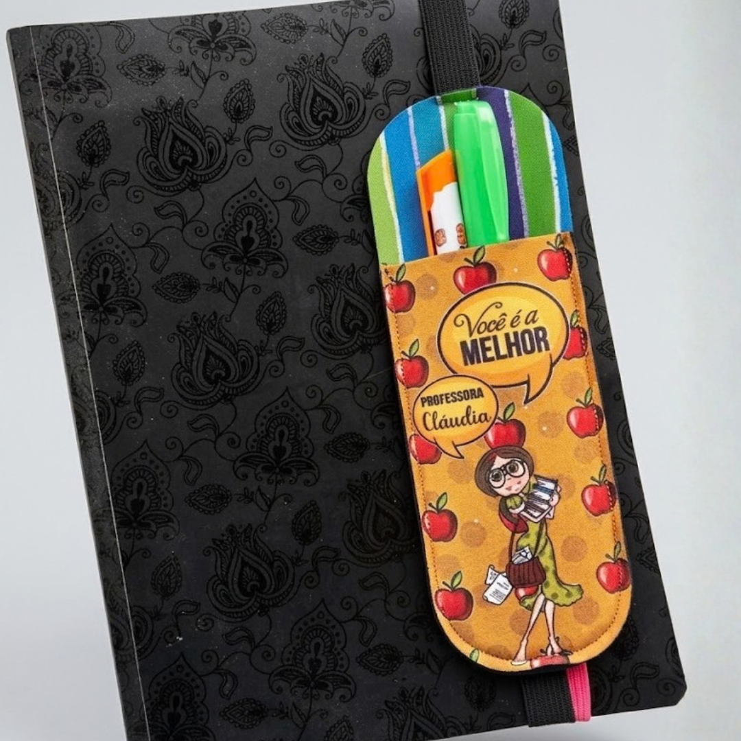 Porta caneta/lápis e marcador de página em neoprene Professores