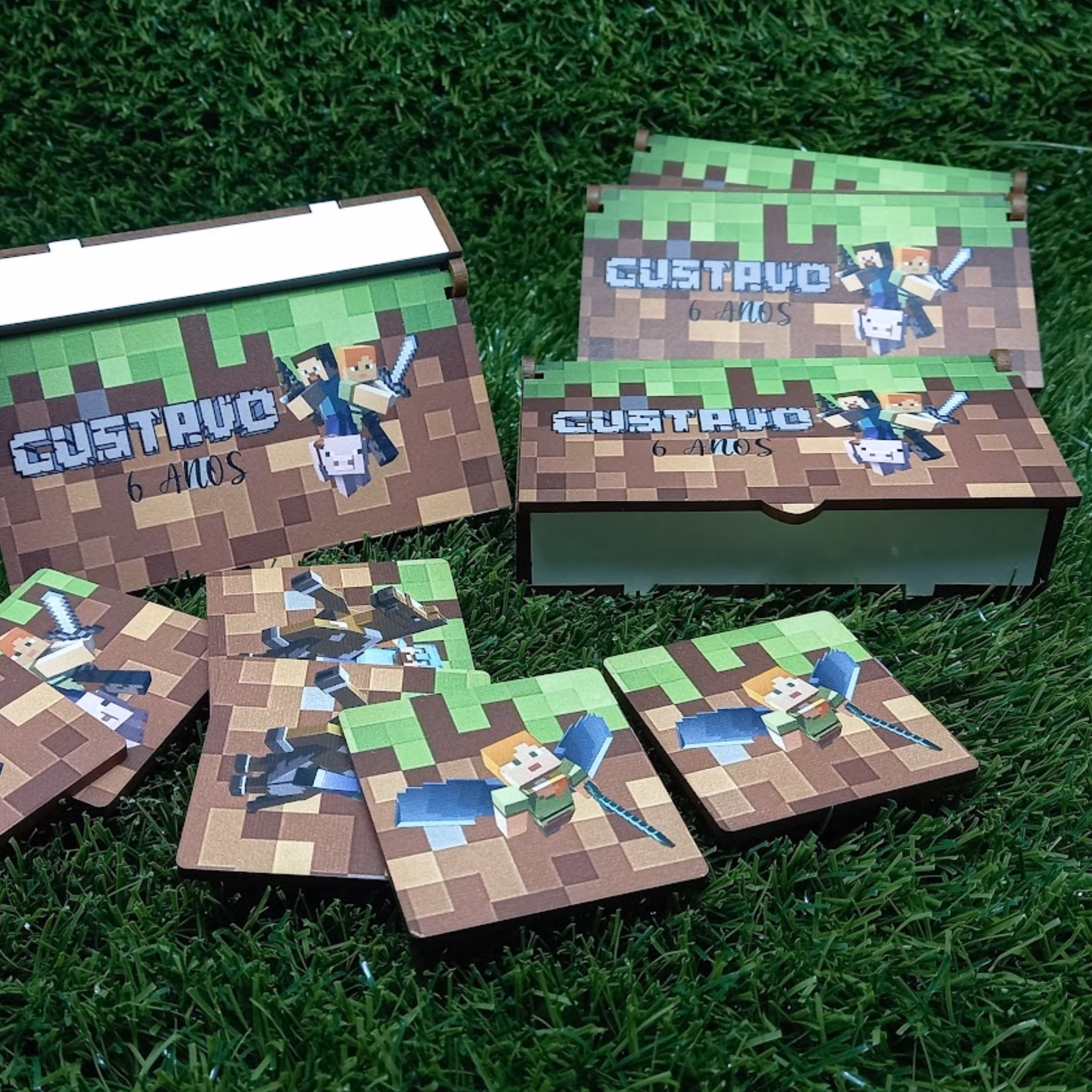 Jogo da Memória em MDF com 6 peças 3 pares Personalizado com impressão permanente e com Caixa de MDF Personalizado+saco celofane+fita personalizada